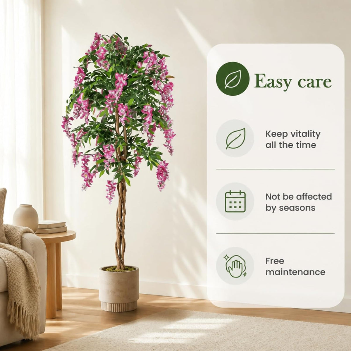 6FT Ficus Artificial Fake Trees, Faux Wisteria Tree with Wood Trunk
