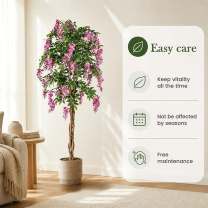 6FT Ficus Artificial Fake Trees, Faux Wisteria Tree with Wood Trunk