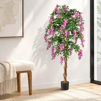 6FT Ficus Artificial Fake Trees, Faux Wisteria Tree with Wood Trunk