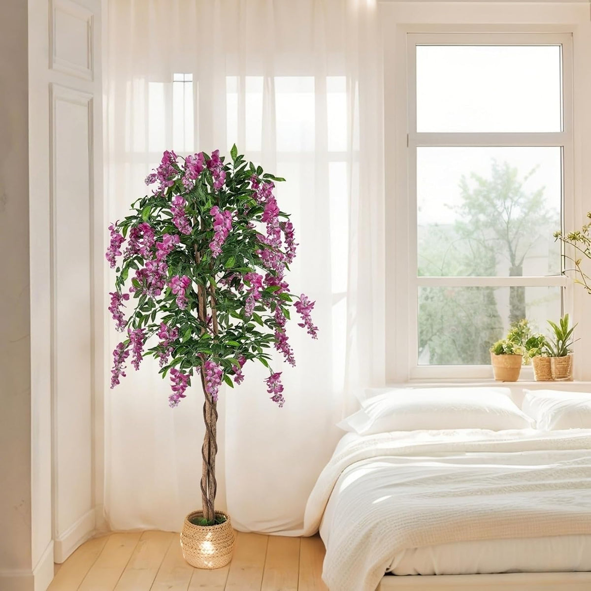 6FT Ficus Artificial Fake Trees, Faux Wisteria Tree with Wood Trunk