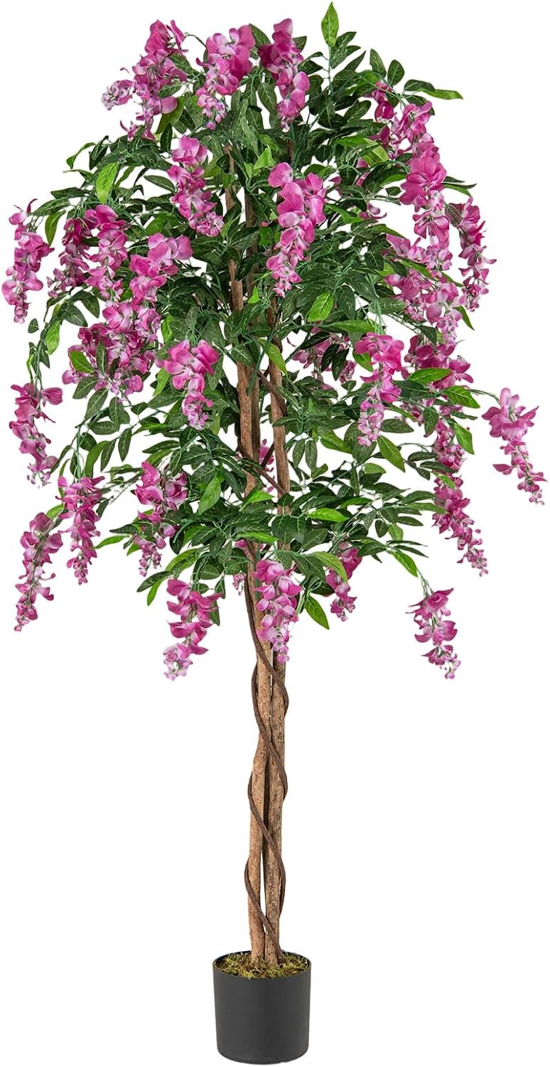 6FT Ficus Artificial Fake Trees, Faux Wisteria Tree with Wood Trunk