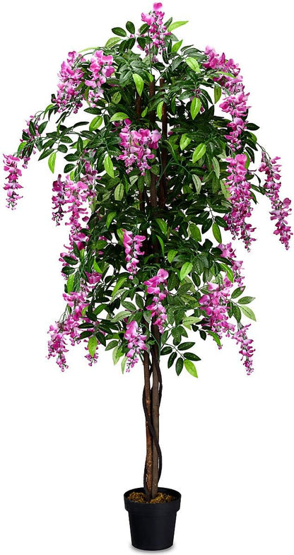6FT Ficus Artificial Fake Trees, Faux Wisteria Tree with Wood Trunk