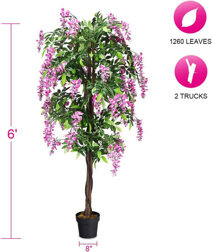 6FT Ficus Artificial Fake Trees, Faux Wisteria Tree with Wood Trunk