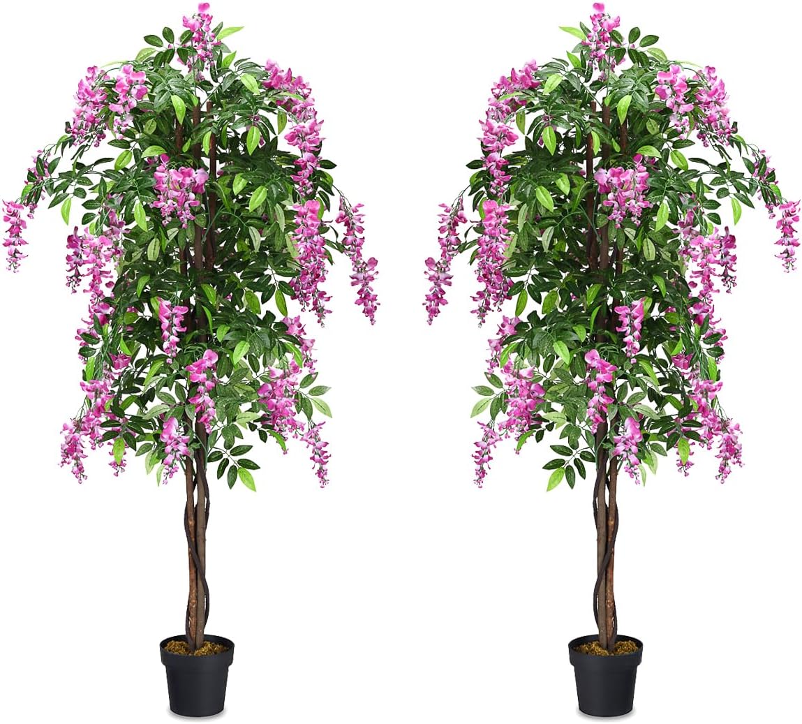 6FT Ficus Artificial Fake Trees, Faux Wisteria Tree with Wood Trunk