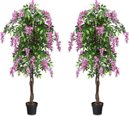 6FT Ficus Artificial Fake Trees, Faux Wisteria Tree with Wood Trunk