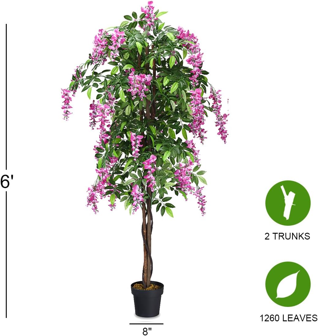 6FT Ficus Artificial Fake Trees, Faux Wisteria Tree with Wood Trunk