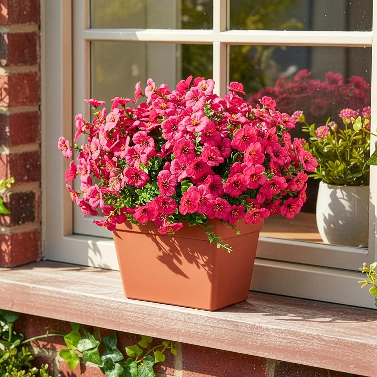 2 Potted Pink Hydrangea Artificial Flowers, Faux Hydrangea Outdoor | 22" High & 22" wide with Pots, No Assembly Needed, Faux Hydrangea Bush for Porch, Garden, Patio, Balcony, Home Decor