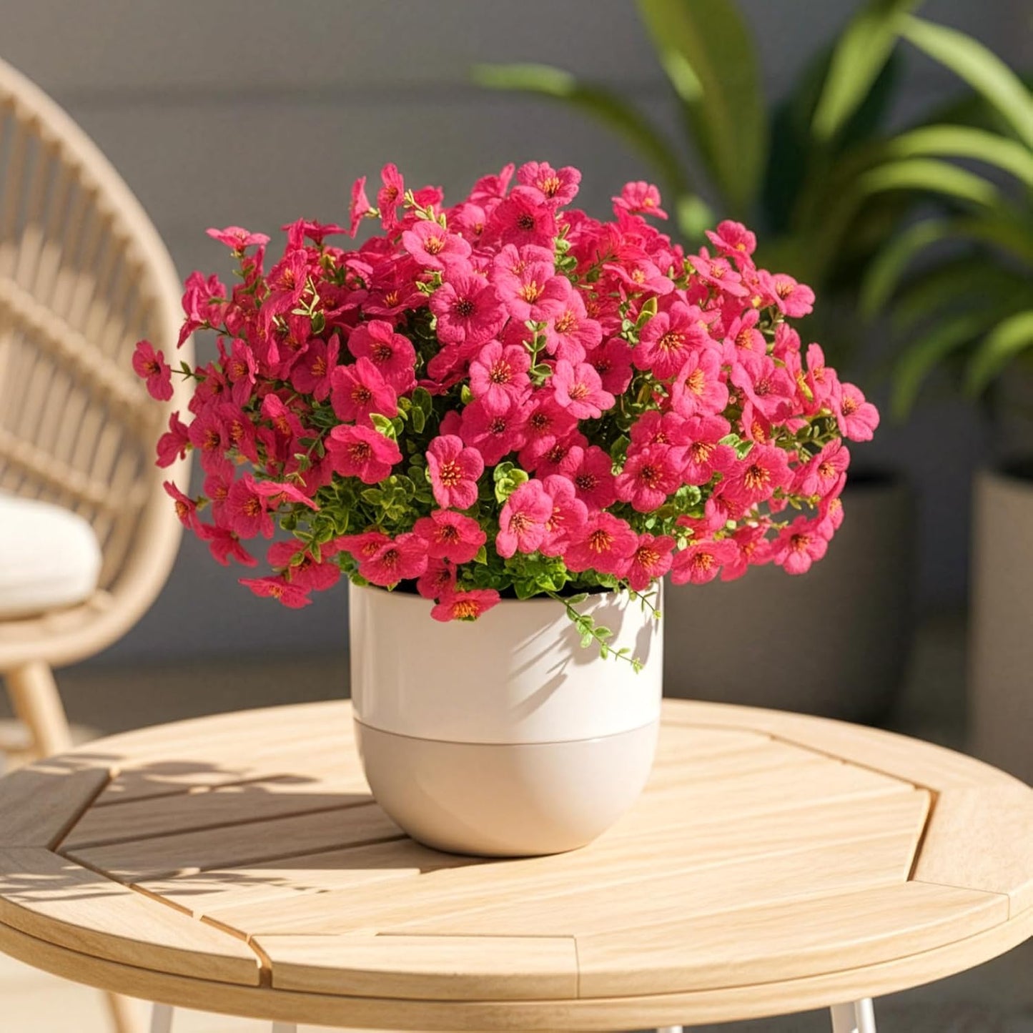 2 Potted Pink Hydrangea Artificial Flowers, Faux Hydrangea Outdoor | 22" High & 22" wide with Pots, No Assembly Needed, Faux Hydrangea Bush for Porch, Garden, Patio, Balcony, Home Decor