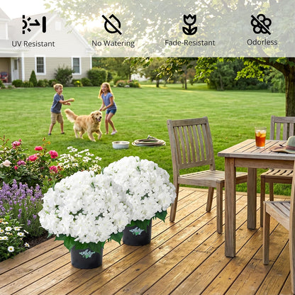 2 Potted Pink Hydrangea Artificial Flowers, Faux Hydrangea Outdoor | 22" High & 22" wide with Pots, No Assembly Needed, Faux Hydrangea Bush for Porch, Garden, Patio, Balcony, Home Decor