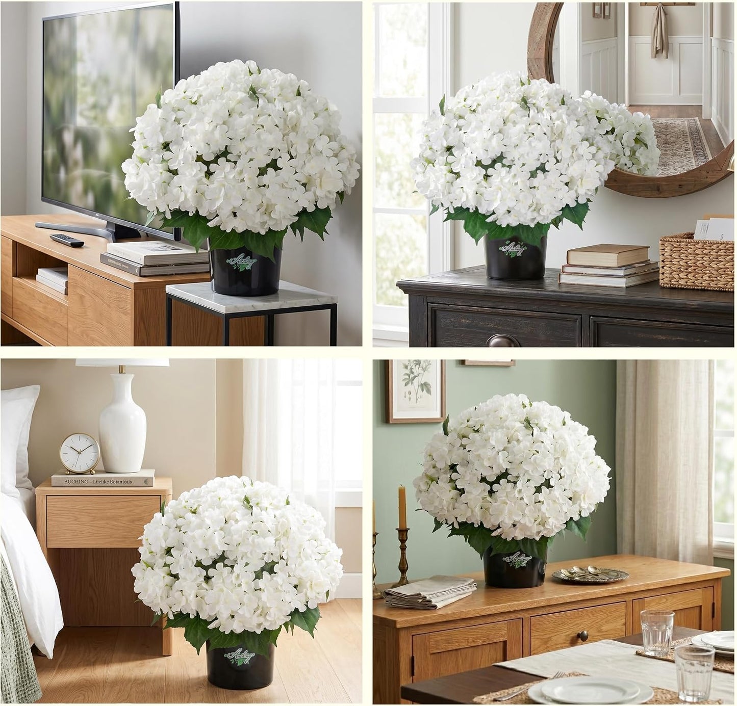2 Potted Pink Hydrangea Artificial Flowers, Faux Hydrangea Outdoor | 22" High & 22" wide with Pots, No Assembly Needed, Faux Hydrangea Bush for Porch, Garden, Patio, Balcony, Home Decor