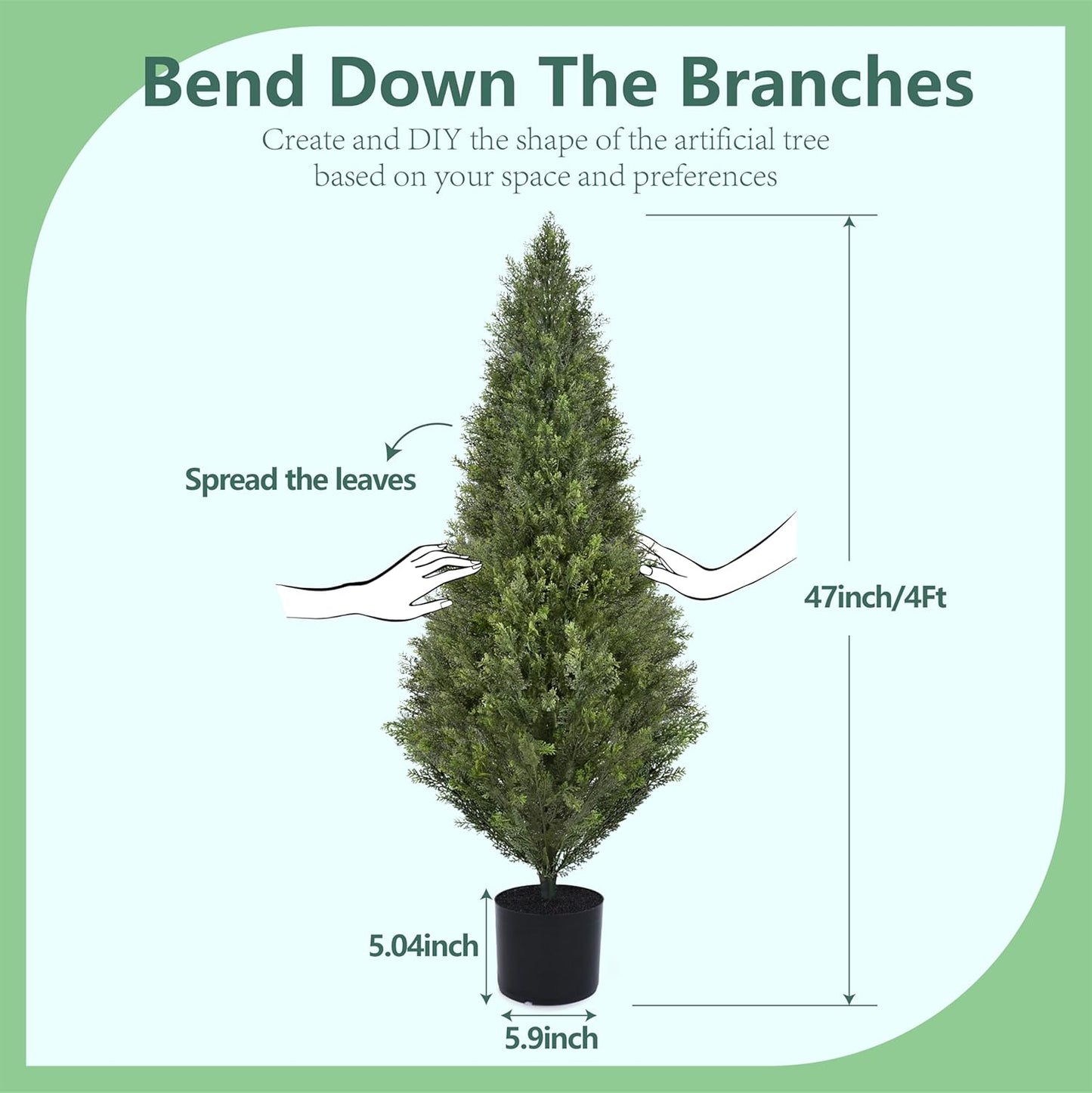 2 Pack 4ft Artificial Cedar Topiary Trees 48in UV Rated Potted Fake Cypress Trees Fake Cypress Pine Tree Heavy Duty Fake Plants Tree Artificial Shrubs Outdoor Indoor Decor