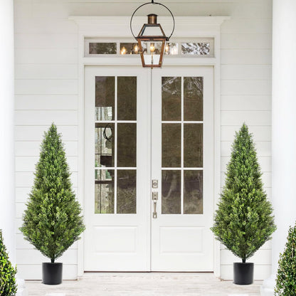 2 Pack 4ft Artificial Cedar Topiary Trees 48in UV Rated Potted Fake Cypress Trees Fake Cypress Pine Tree Heavy Duty Fake Plants Tree Artificial Shrubs Outdoor Indoor Decor