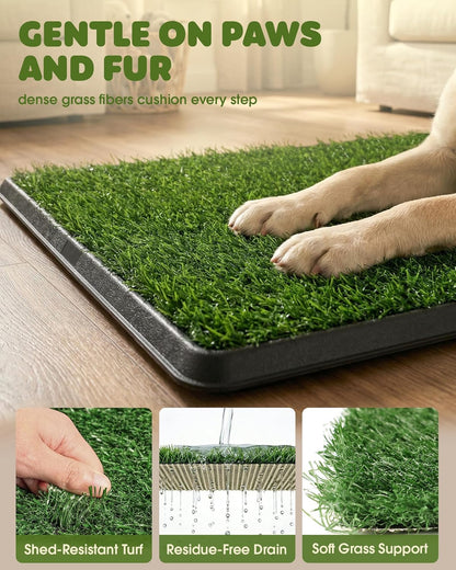 Grass Pad for Dogs Potty - 3-Layer Reusable Dog Grass Pad with Tray, Washable Artificial Grasses Dog Potty Tray with Drainage Holes, Indoor & Outdoor Grass Pee Pad for Dogs, 30" x 20"