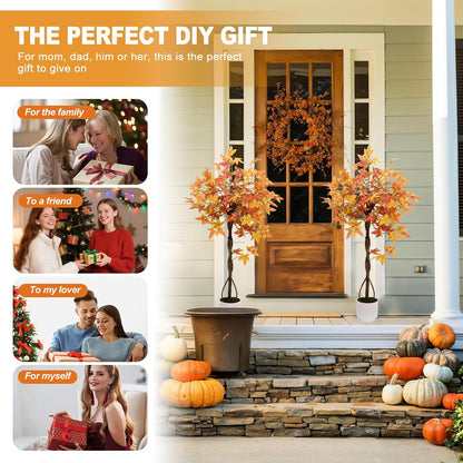 Artificial Maple Tree, 4FT Orange Potted Fake Plants Autumn Decoration Fall Tree for Home Office Party, Thanksgiving Halloween, Outdoor Indoor Porch Entryway