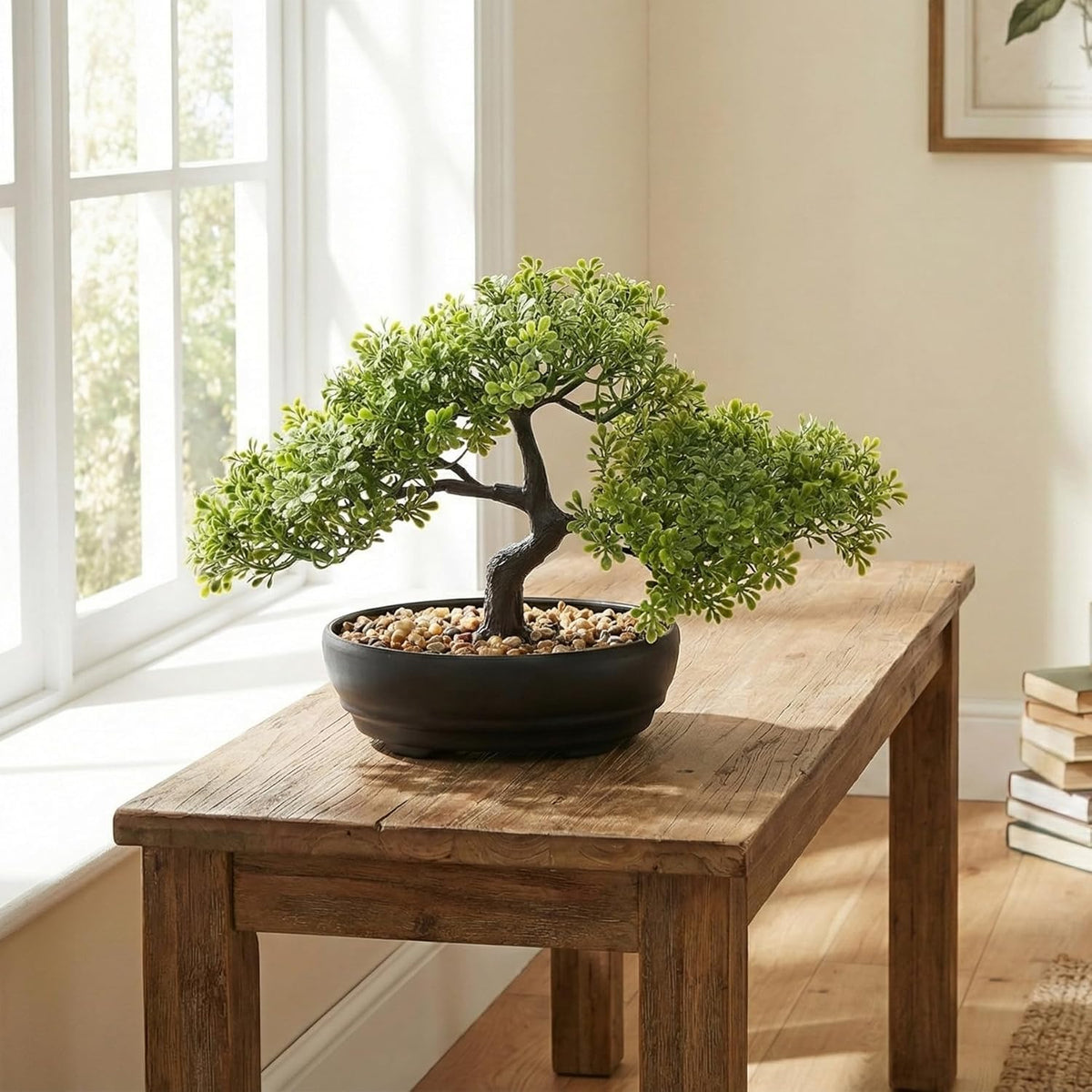 9.05" Fake Bonsai Tree Juniper Plant for Shelf Desk Decor