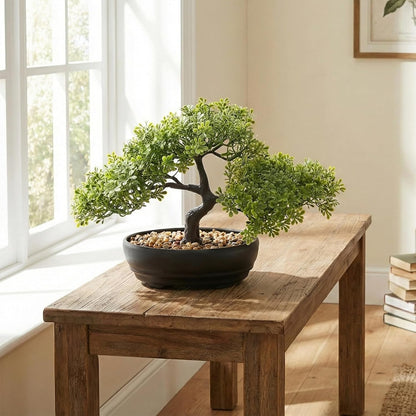 9.05" Fake Bonsai Tree Juniper Plant for Shelf Desk Decor