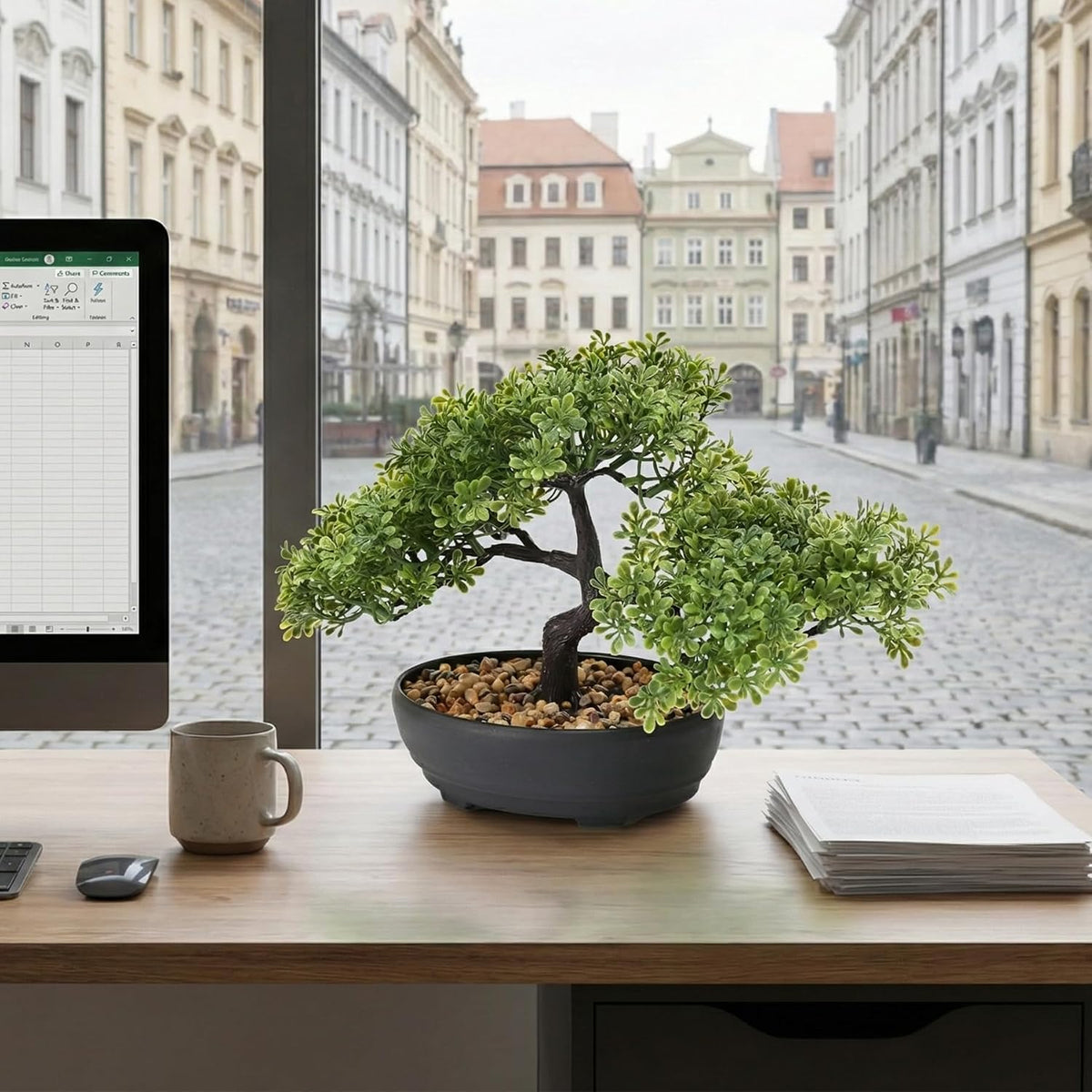 9.05" Fake Bonsai Tree Juniper Plant for Shelf Desk Decor