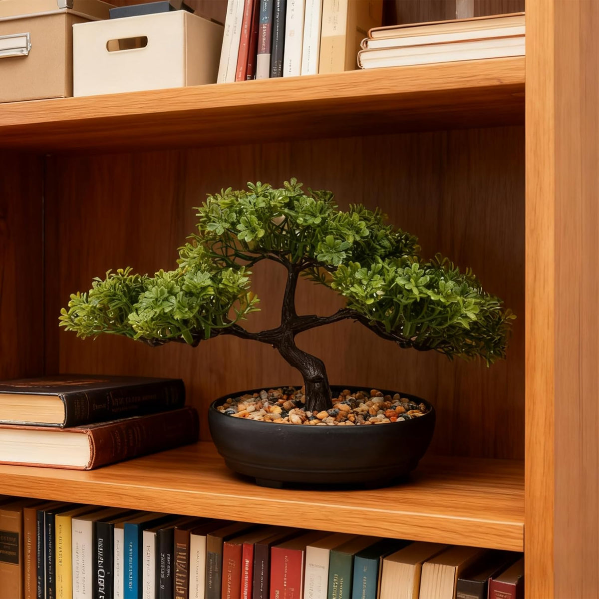 9.05" Fake Bonsai Tree Juniper Plant for Shelf Desk Decor