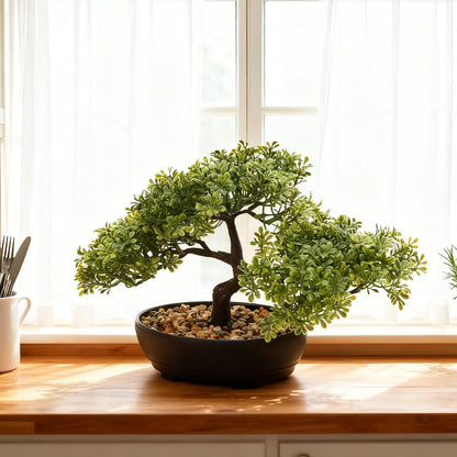 9.05" Fake Bonsai Tree Juniper Plant for Shelf Desk Decor