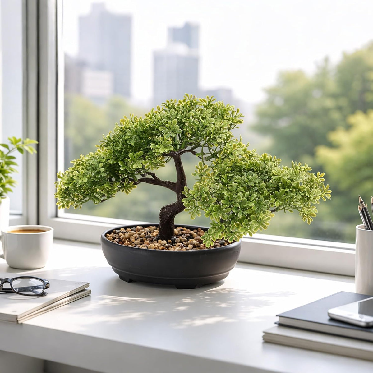 9.05" Fake Bonsai Tree Juniper Plant for Shelf Desk Decor