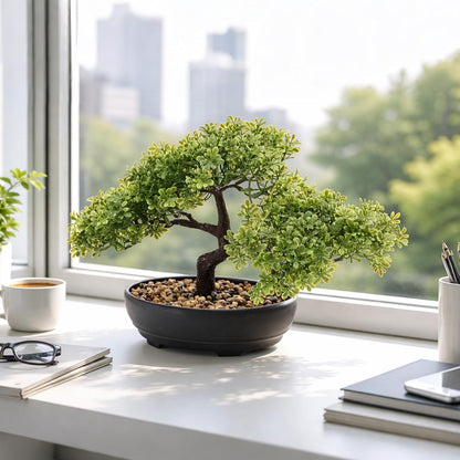 9.05" Fake Bonsai Tree Juniper Plant for Shelf Desk Decor