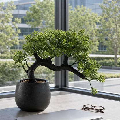 9.05" Fake Bonsai Tree Juniper Plant for Shelf Desk Decor