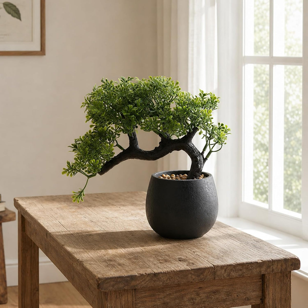 9.05" Fake Bonsai Tree Juniper Plant for Shelf Desk Decor