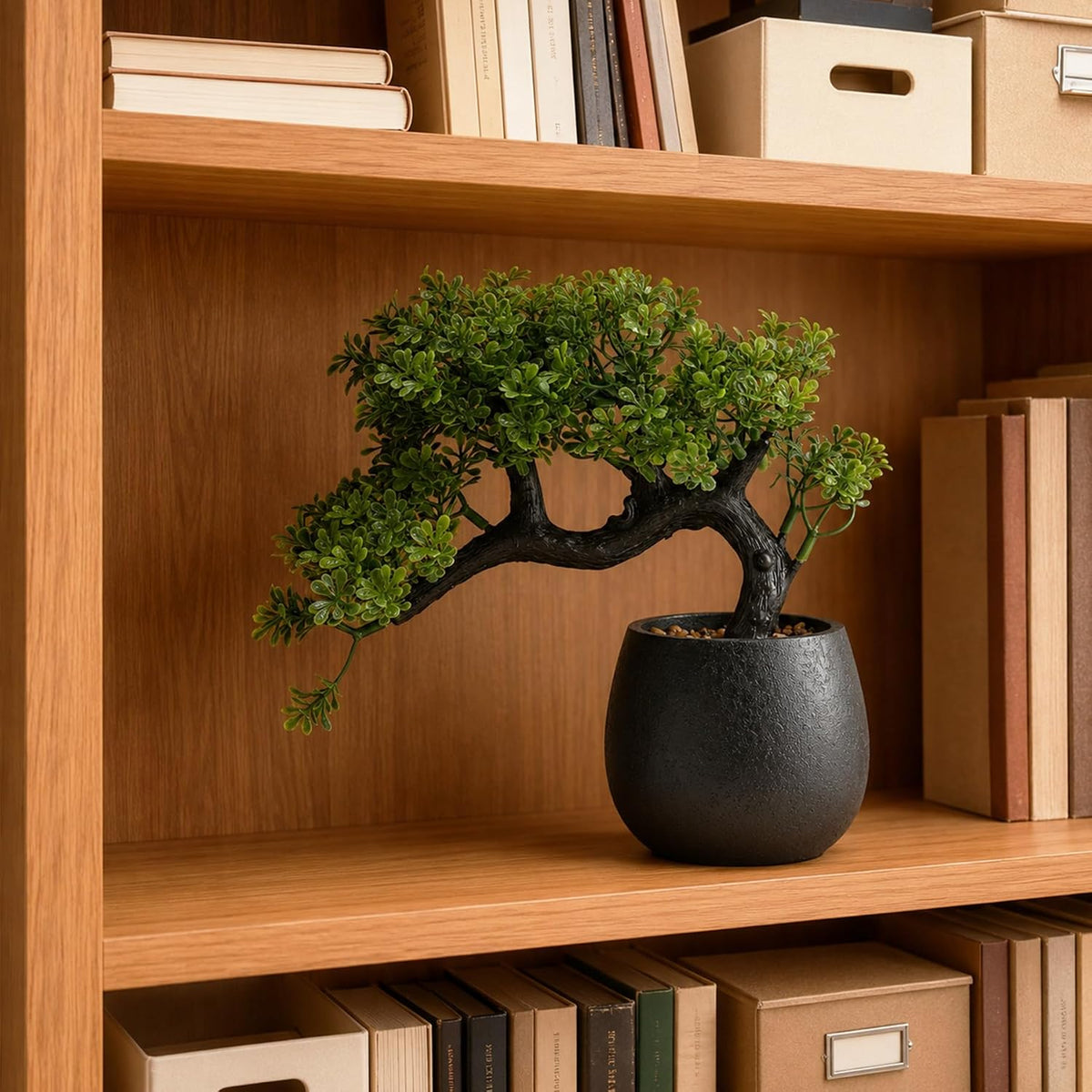 9.05" Fake Bonsai Tree Juniper Plant for Shelf Desk Decor