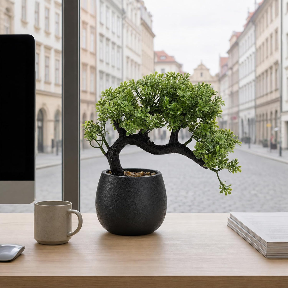 9.05" Fake Bonsai Tree Juniper Plant for Shelf Desk Decor