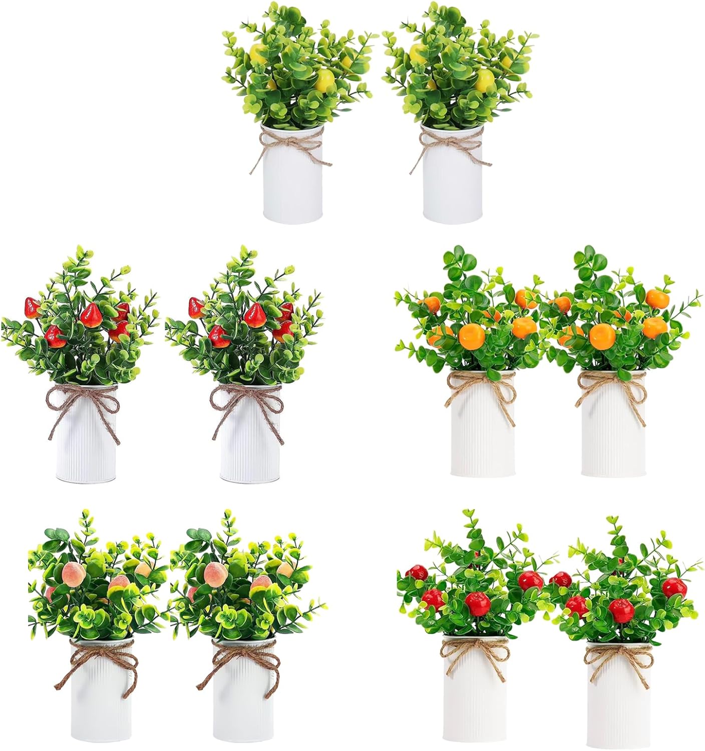 2Pcs Foam Fake Plants, Cute Potted Plants, Bonsai Tree Artificial Plants with Iron Pot, Fake Decorative Fruit Plant for Office Home Living Room Table Desk(Peach)