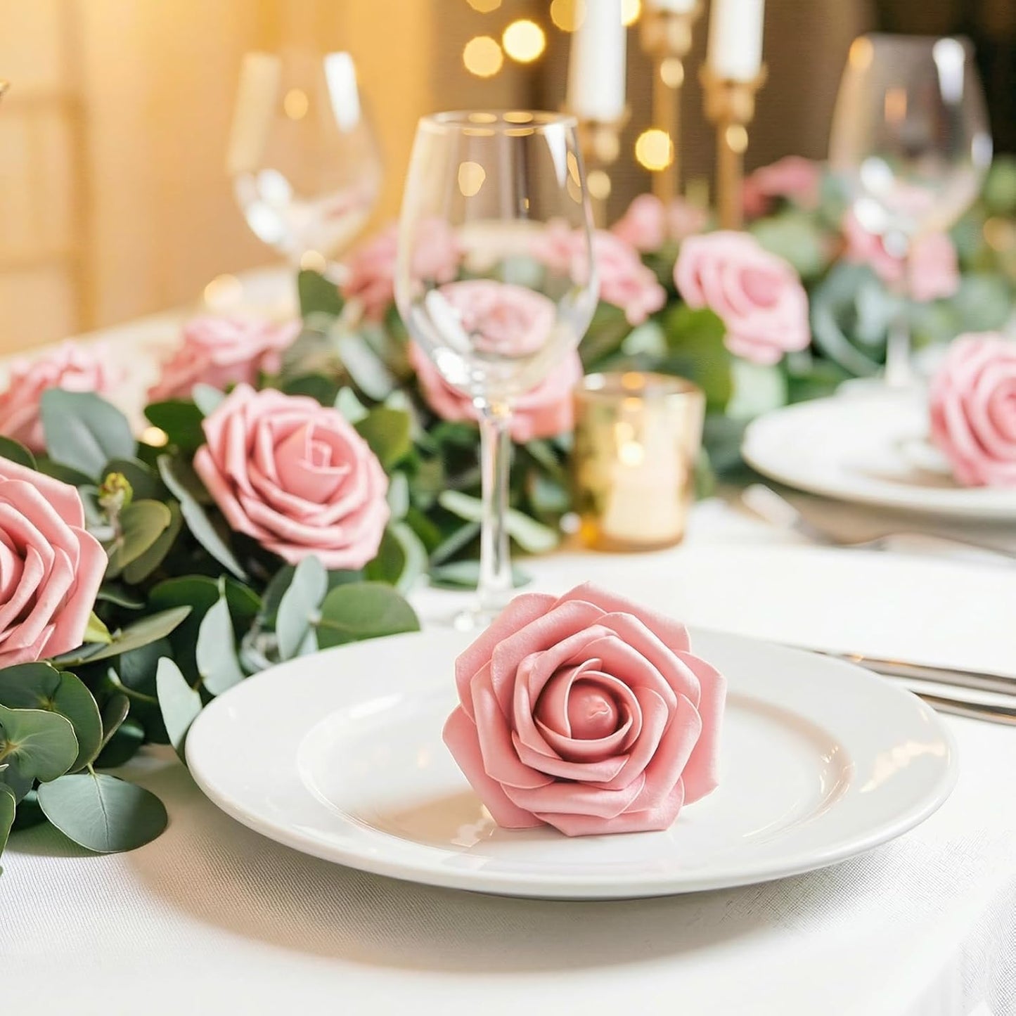 Artificial Flowers, 25 Pcs Dark Red Foam Real Looking Roses with Stems, Fake Roses for DIY Wedding Bouquets, Centerpieces Arrangements, Valentine Decorations