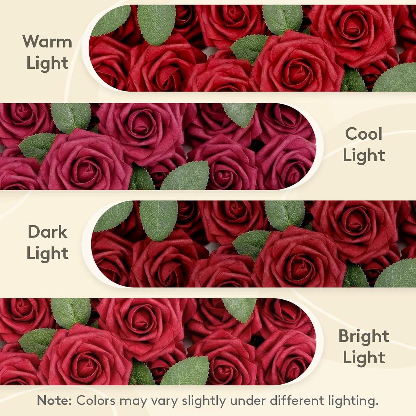 Artificial Flowers, 25 Pcs Dark Red Foam Real Looking Roses with Stems, Fake Roses for DIY Wedding Bouquets, Centerpieces Arrangements, Valentine Decorations
