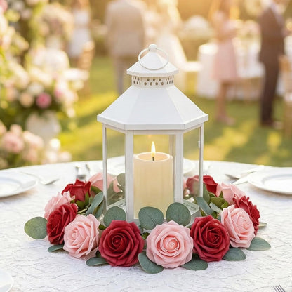 Artificial Flowers, 25 Pcs Dark Red Foam Real Looking Roses with Stems, Fake Roses for DIY Wedding Bouquets, Centerpieces Arrangements, Valentine Decorations