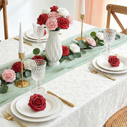 Artificial Flowers, 25 Pcs Dark Red Foam Real Looking Roses with Stems, Fake Roses for DIY Wedding Bouquets, Centerpieces Arrangements, Valentine Decorations