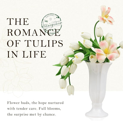 10Pcs White Tulips Artificial Flowers | Real Touch PU Faux Tulips, 9 Buds & 1 Fully Blooms Fake Flowers, Home Decor, Easter Spring Table Arrangement