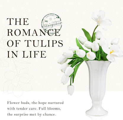 10Pcs White Tulips Artificial Flowers | Real Touch PU Faux Tulips, 9 Buds & 1 Fully Blooms Fake Flowers, Home Decor, Easter Spring Table Arrangement