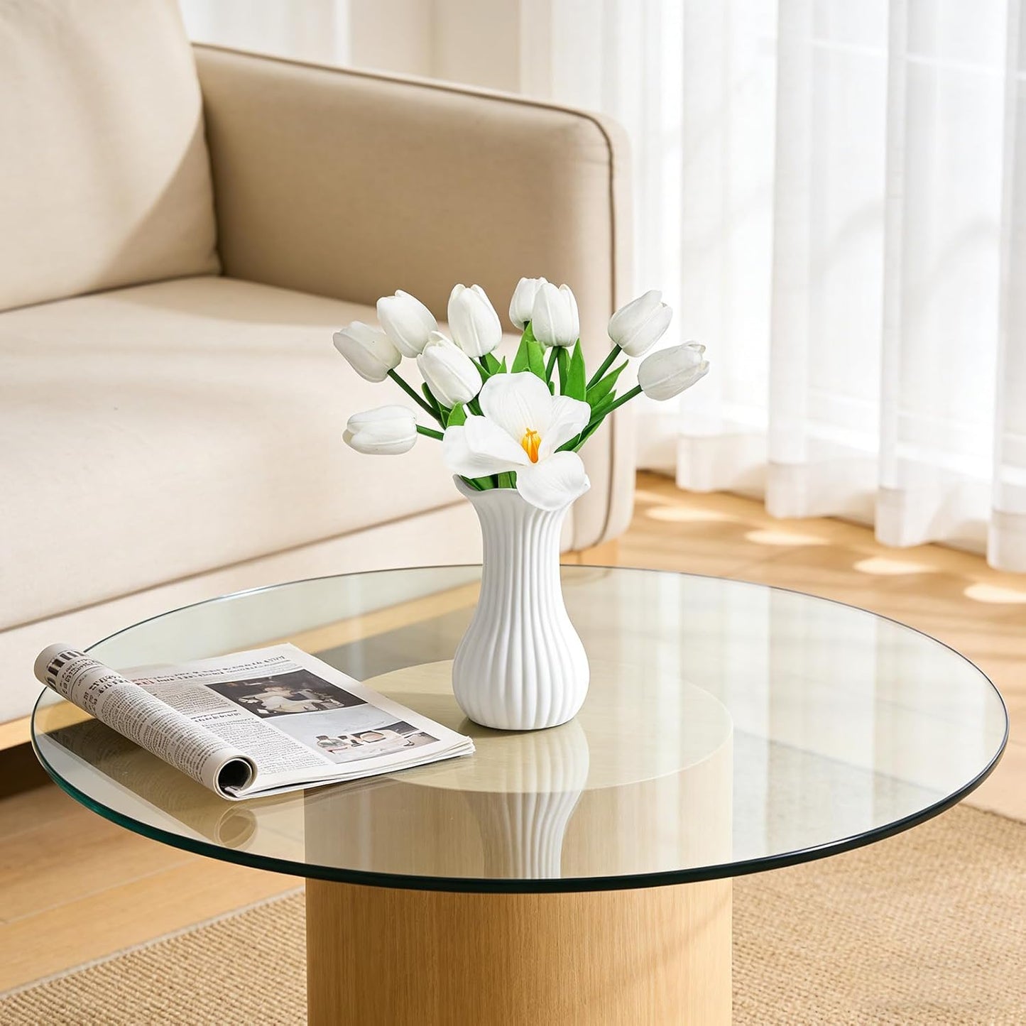 10Pcs White Tulips Artificial Flowers | Real Touch PU Faux Tulips, 9 Buds & 1 Fully Blooms Fake Flowers, Home Decor, Easter Spring Table Arrangement