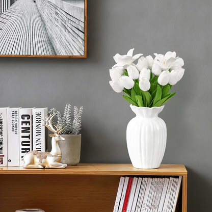 10Pcs White Tulips Artificial Flowers | Real Touch PU Faux Tulips, 9 Buds & 1 Fully Blooms Fake Flowers, Home Decor, Easter Spring Table Arrangement
