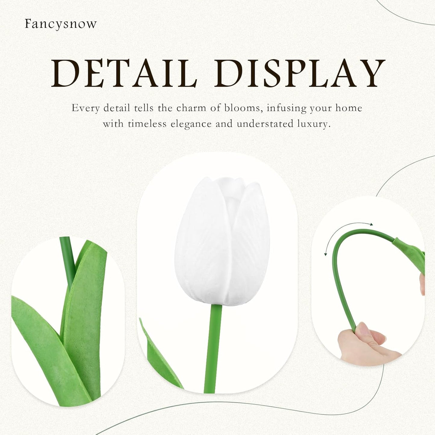 10Pcs White Tulips Artificial Flowers | Real Touch PU Faux Tulips, 9 Buds & 1 Fully Blooms Fake Flowers, Home Decor, Easter Spring Table Arrangement