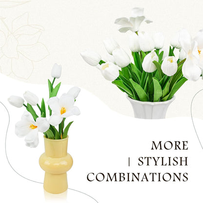 10Pcs White Tulips Artificial Flowers | Real Touch PU Faux Tulips, 9 Buds & 1 Fully Blooms Fake Flowers, Home Decor, Easter Spring Table Arrangement