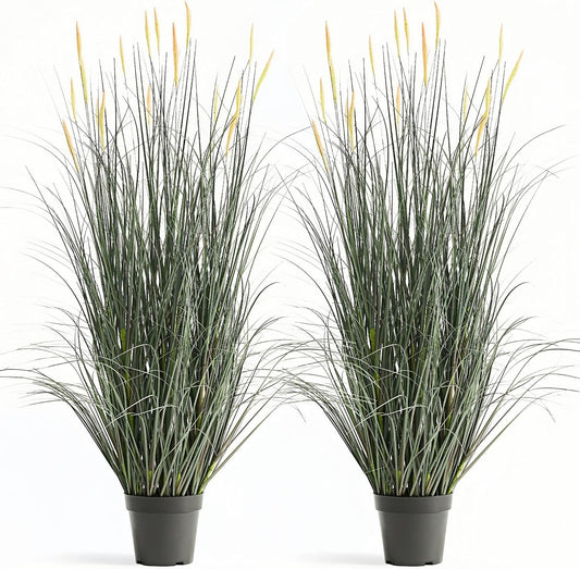 Faux 4ft Horsetail Reed Grass with Pink Spikes 2-Pack, Fake Grass in Pot