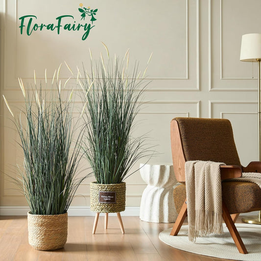 Faux 4ft Horsetail Reed Grass with Pink Spikes 2-Pack, Fake Grass in Pot