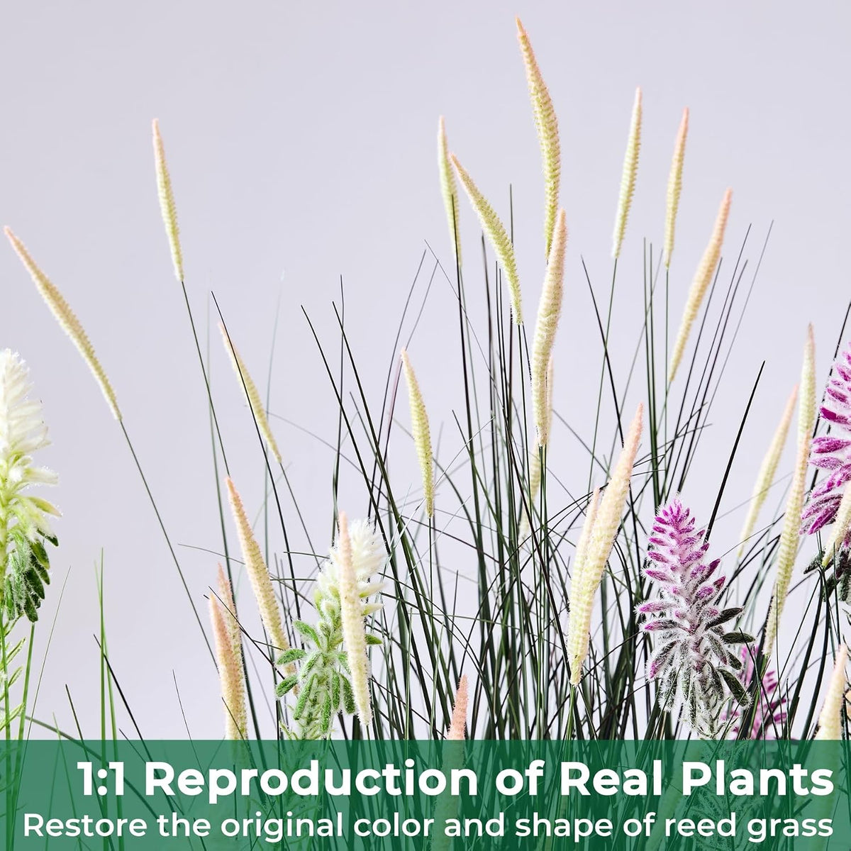 Faux 4ft Horsetail Reed Grass with Pink Spikes 2-Pack, Fake Grass in Pot
