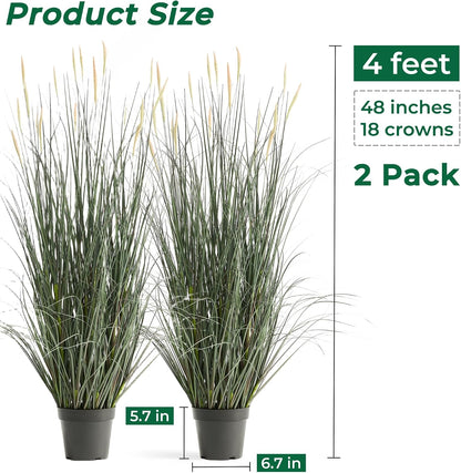 Faux 4ft Horsetail Reed Grass with Pink Spikes 2-Pack, Fake Grass in Pot