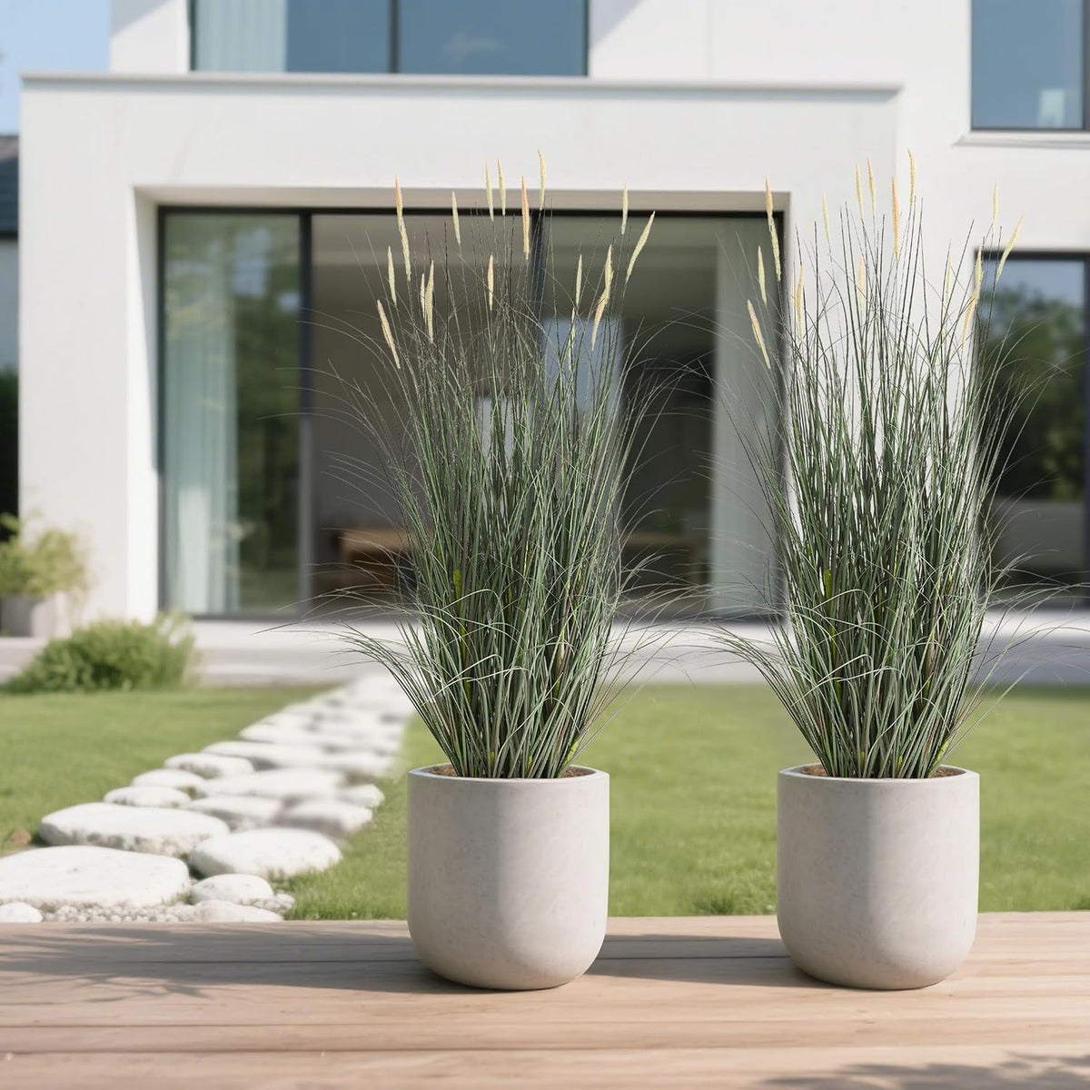Faux 4ft Horsetail Reed Grass with Pink Spikes 2-Pack, Fake Grass in Pot