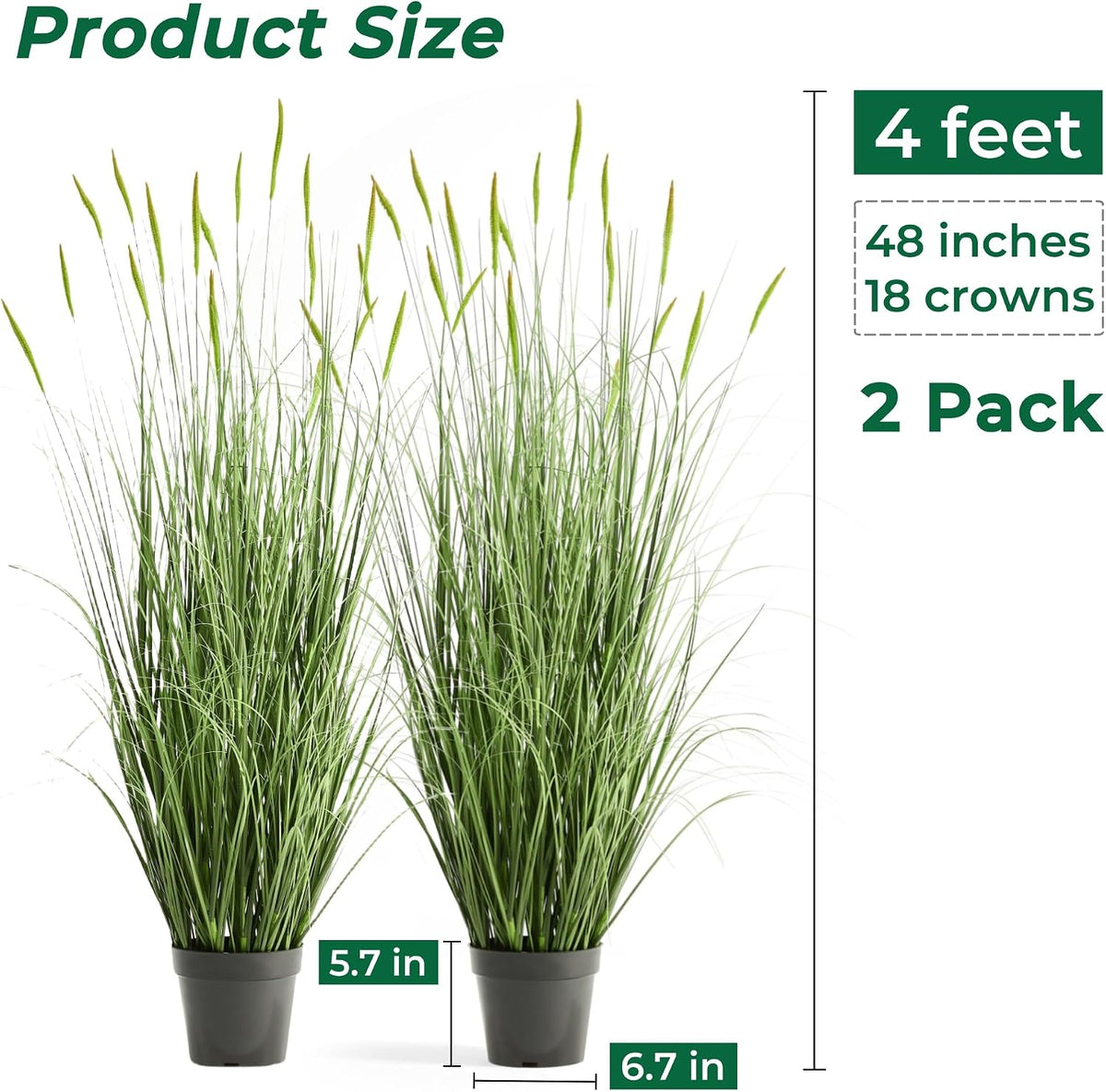 Faux 4ft Horsetail Reed Grass with Pink Spikes 2-Pack, Fake Grass in Pot