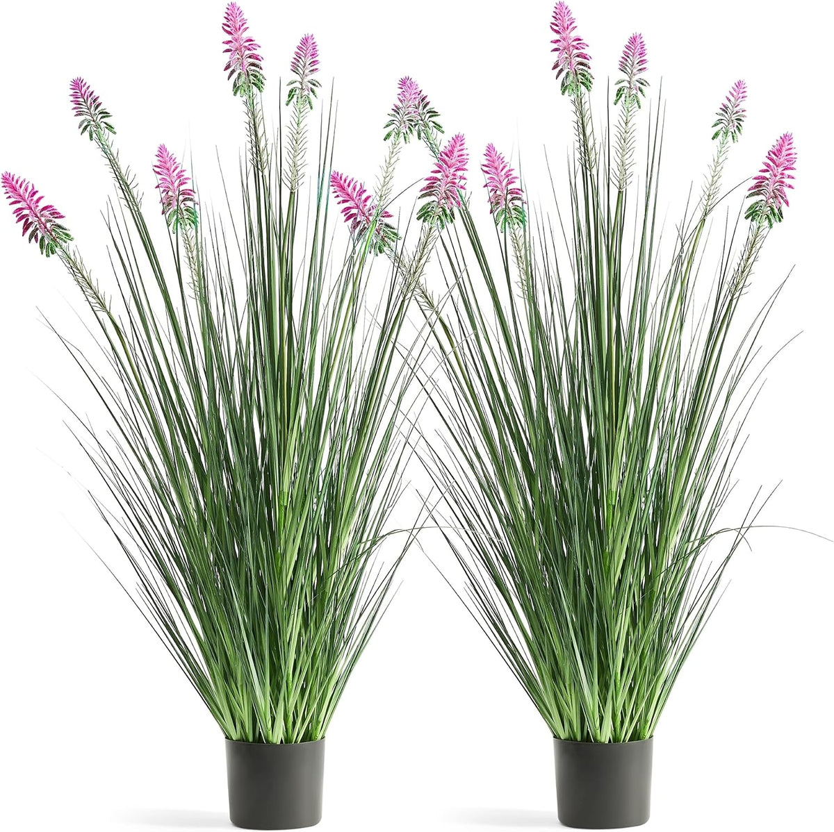 Faux 4ft Horsetail Reed Grass with Pink Spikes 2-Pack, Fake Grass in Pot