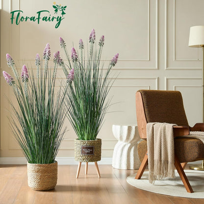 Faux 4ft Horsetail Reed Grass with Pink Spikes 2-Pack, Fake Grass in Pot