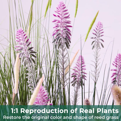 Faux 4ft Horsetail Reed Grass with Pink Spikes 2-Pack, Fake Grass in Pot