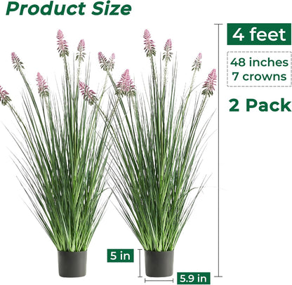 Faux 4ft Horsetail Reed Grass with Pink Spikes 2-Pack, Fake Grass in Pot